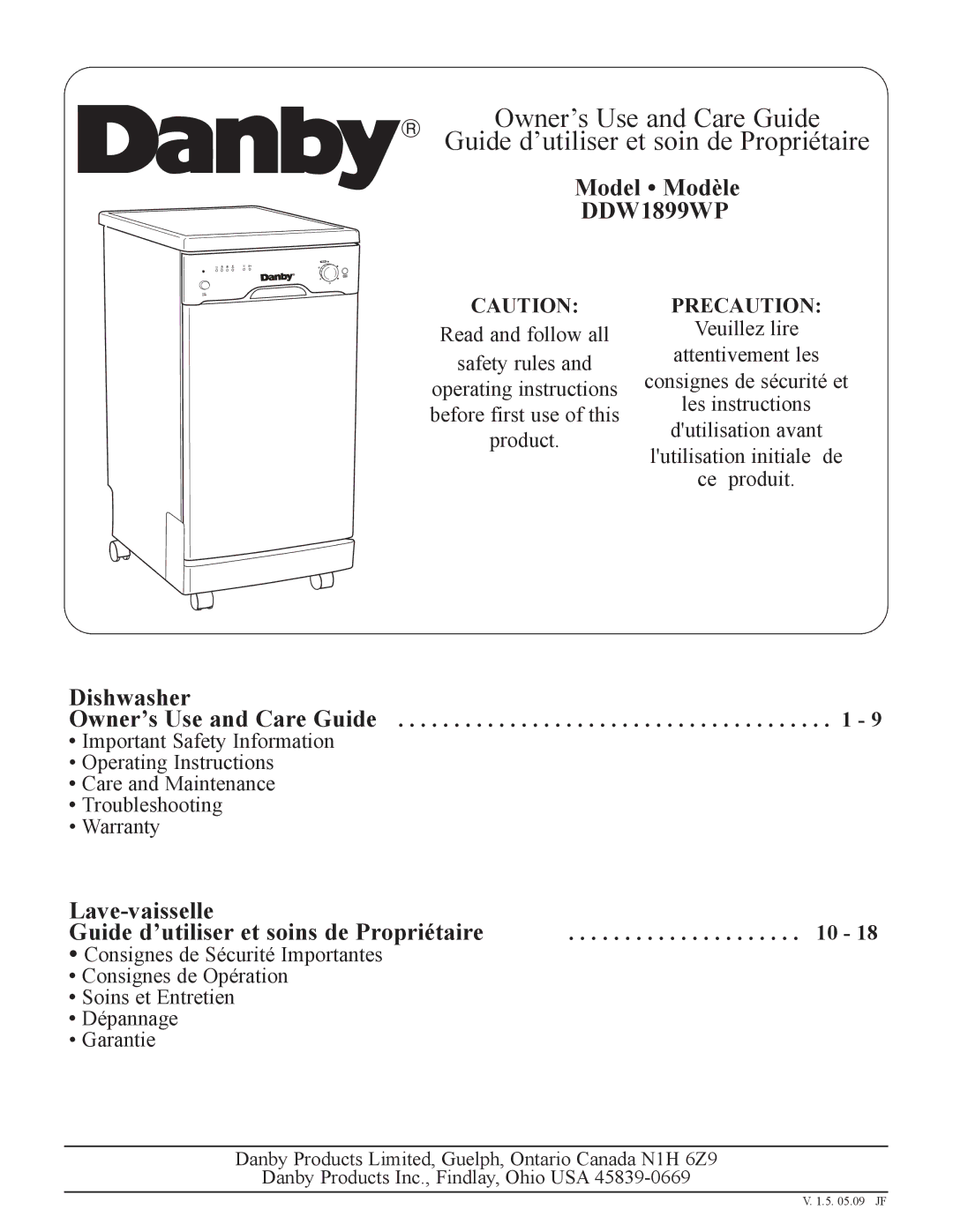 Danby DDW1899WP manual 