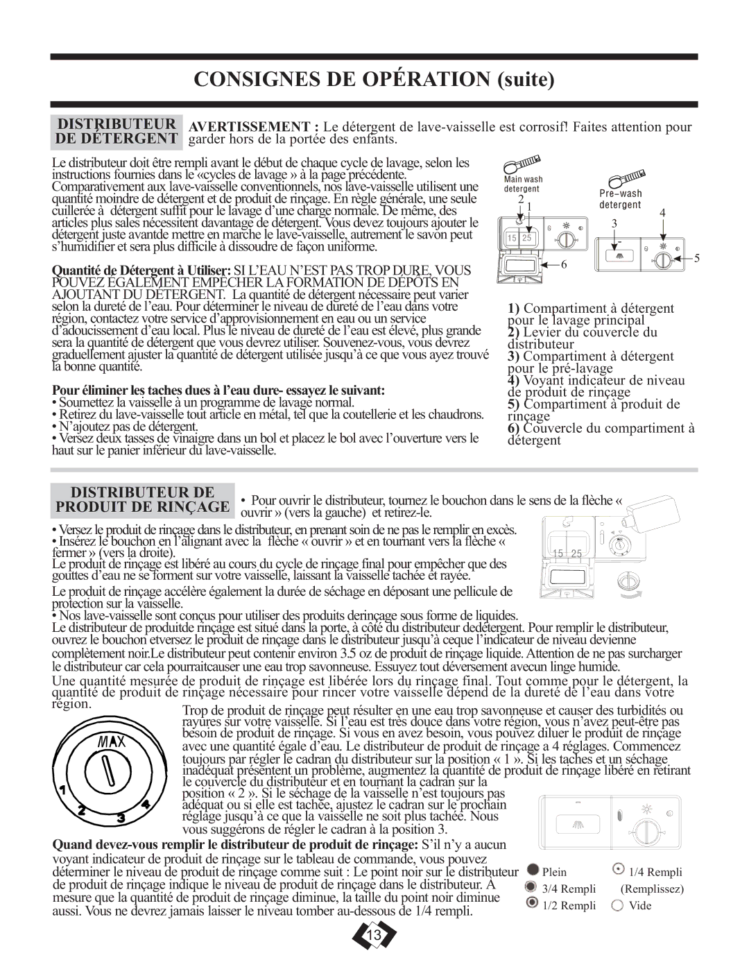 Danby DDW1899WP manual Consignes DE Opération suite 