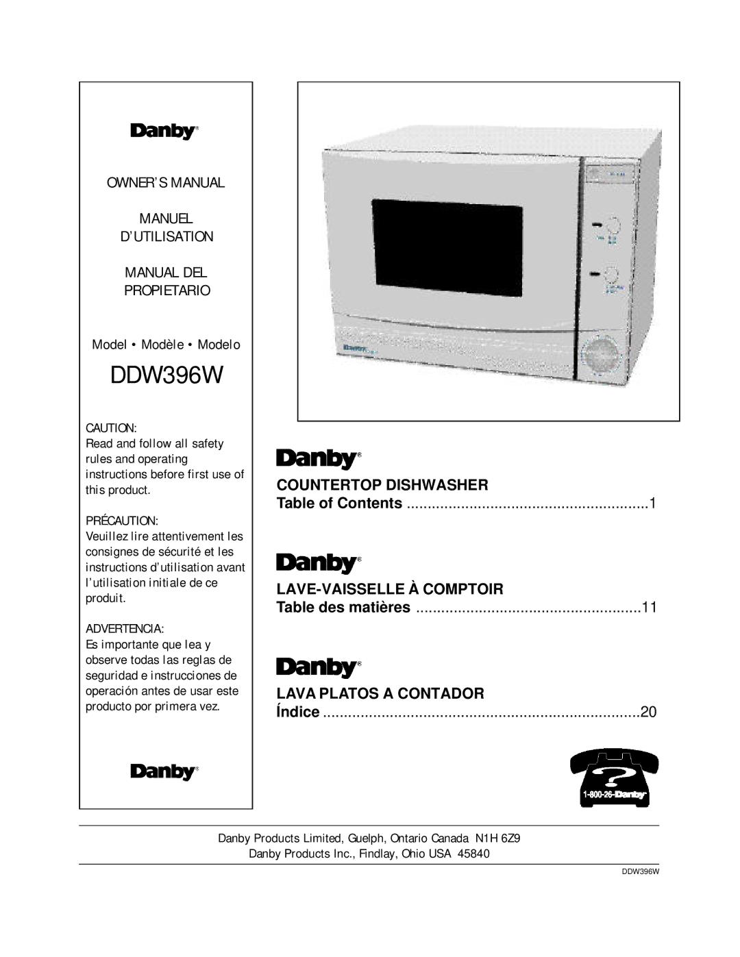 Danby DDW396W owner manual Précaution, Advertencia 