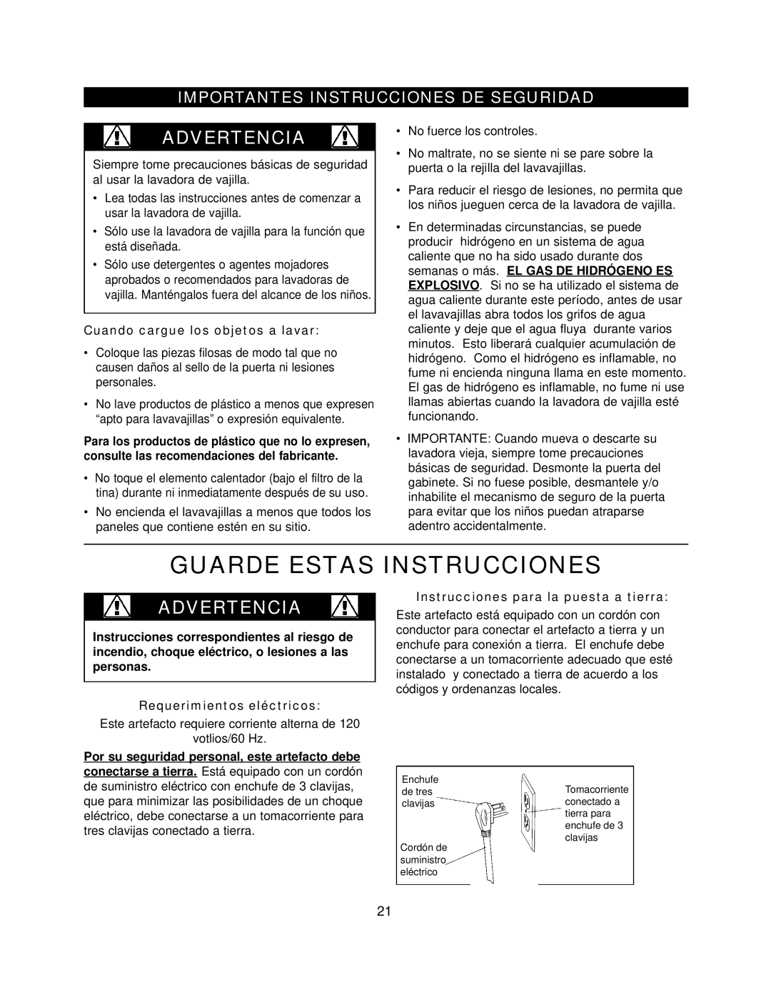 Danby DDW396W owner manual Guarde Estas Instrucciones, Cuando cargue los objetos a lavar 