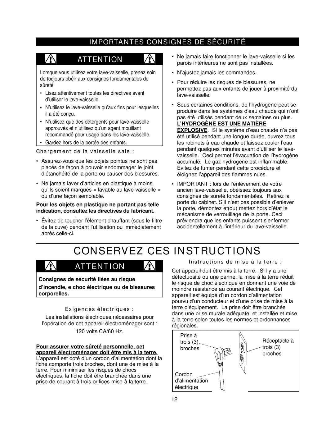 Danby DDW396W owner manual Importantes Consignes DE Sécurité, Chargement de la vaisselle sale 