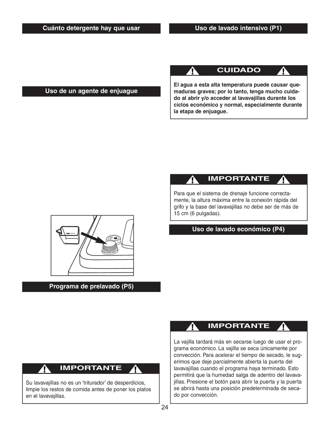 Danby DDW497W owner manual Cuánto detergente hay que usar, Uso de un agente de enjuague, Uso de lavado intensivo P1 