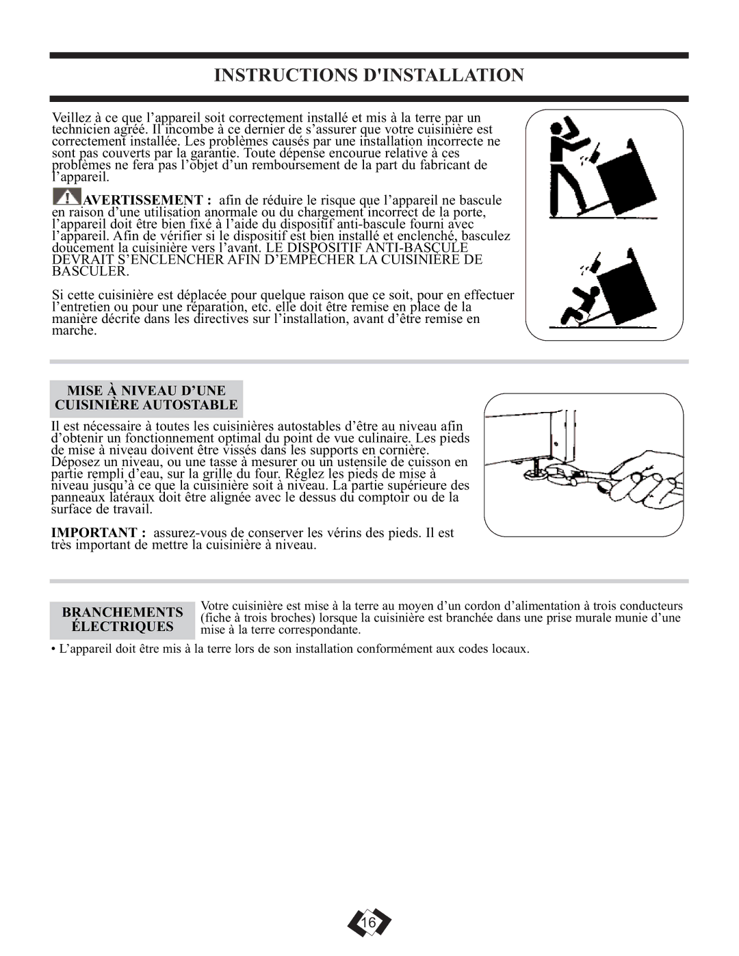 Danby DER2009W installation instructions Instructions Dinstallation, Mise À Niveau D’UNE Cuisinière Autostable, Électriques 