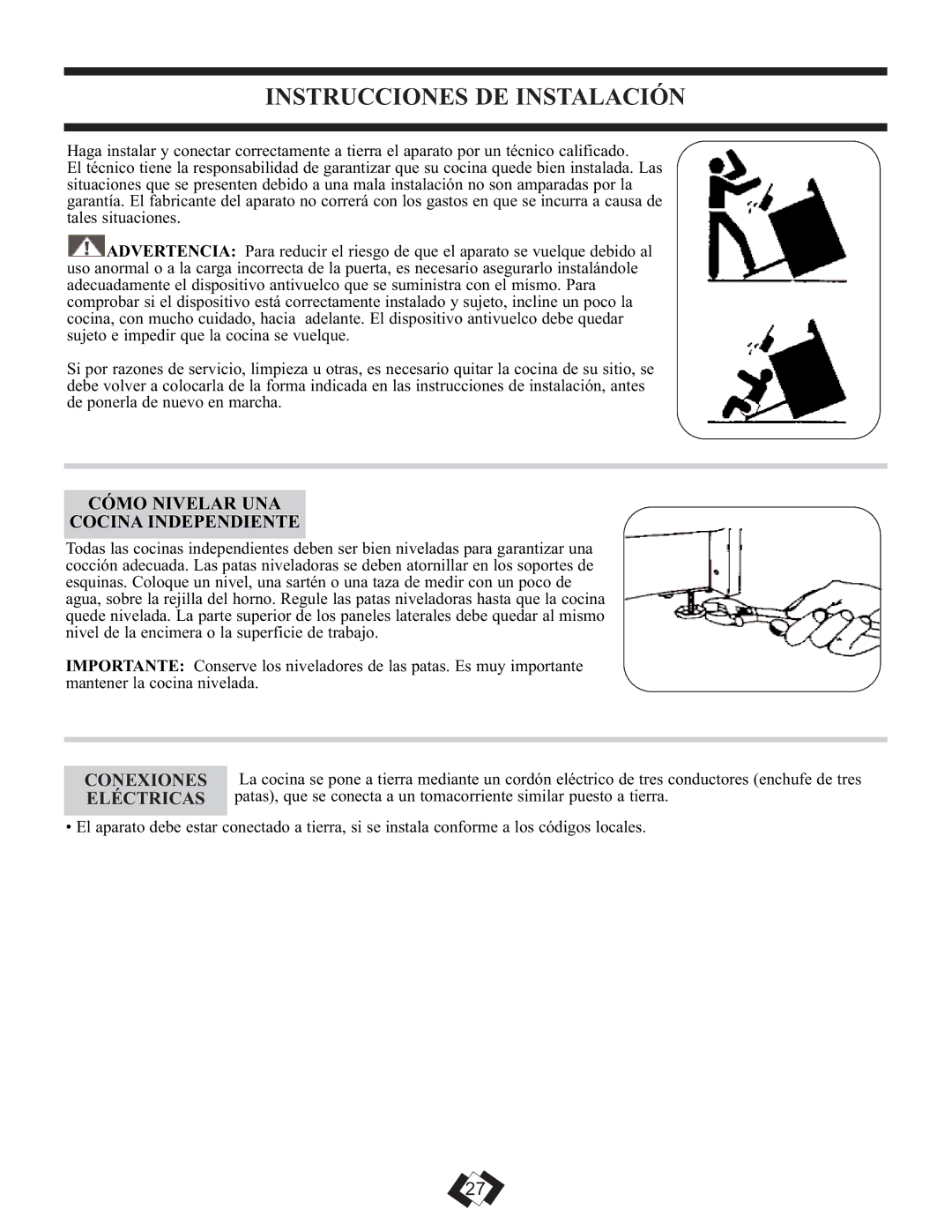 Danby DER2009W installation instructions Instrucciones DE Instalación, Cómo Nivelar UNA Cocina Independiente 