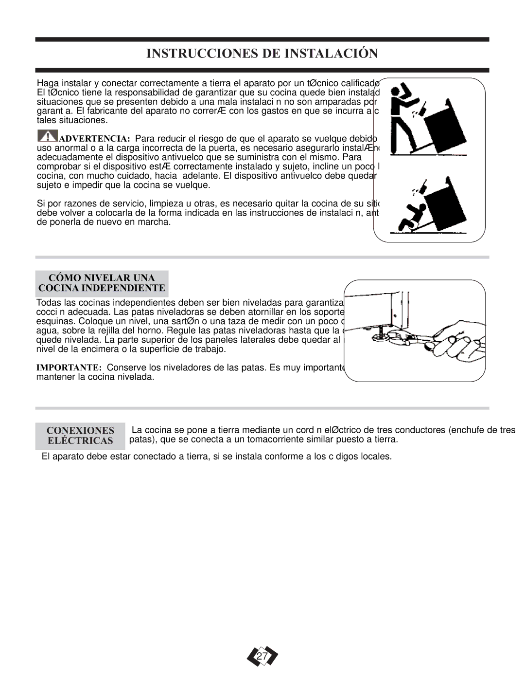 Danby DER2009W installation instructions Instrucciones DE Instalación, Cómo Nivelar UNA Cocina Independiente 