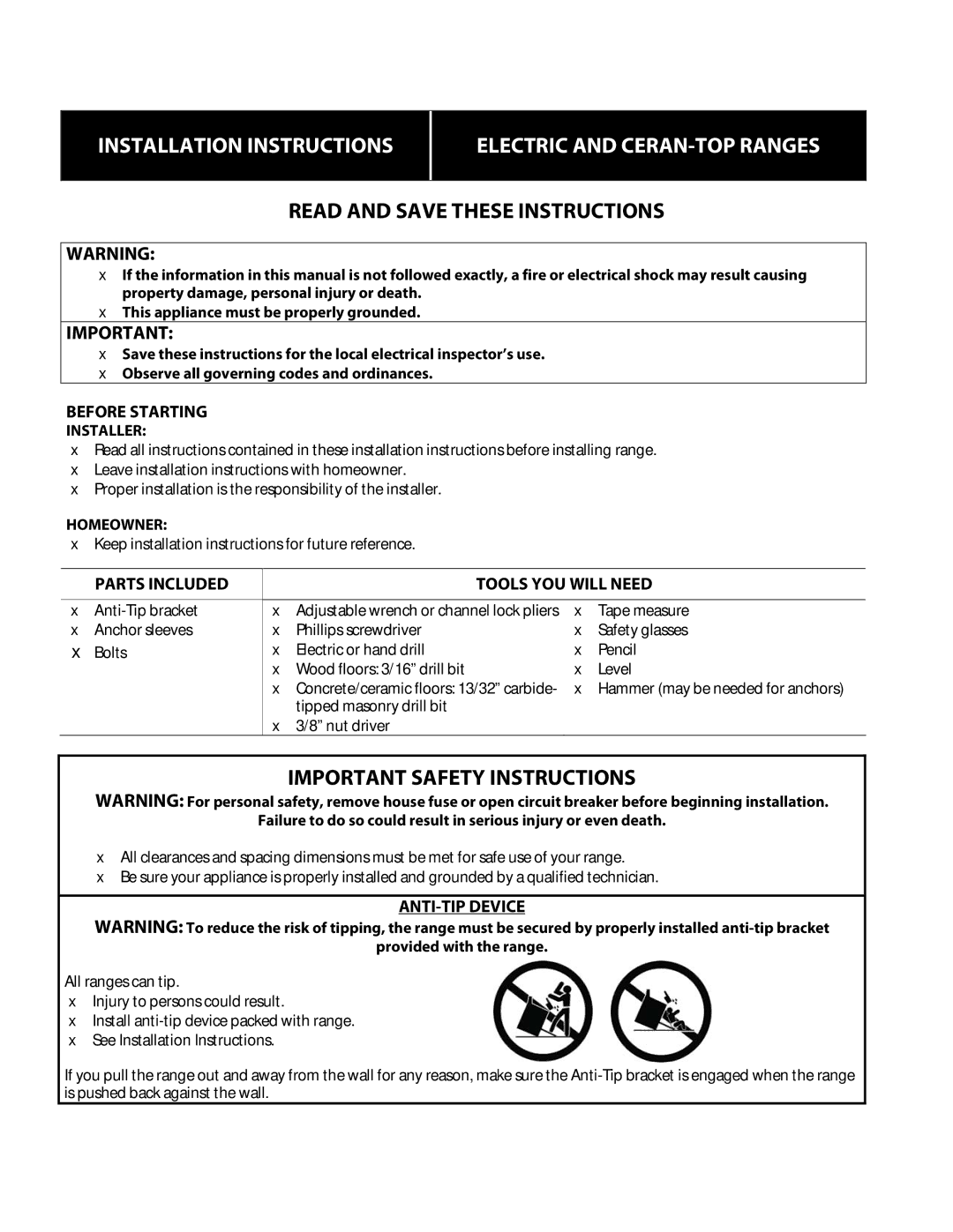 Danby DER2009W installation instructions Read and Save These Instructions 