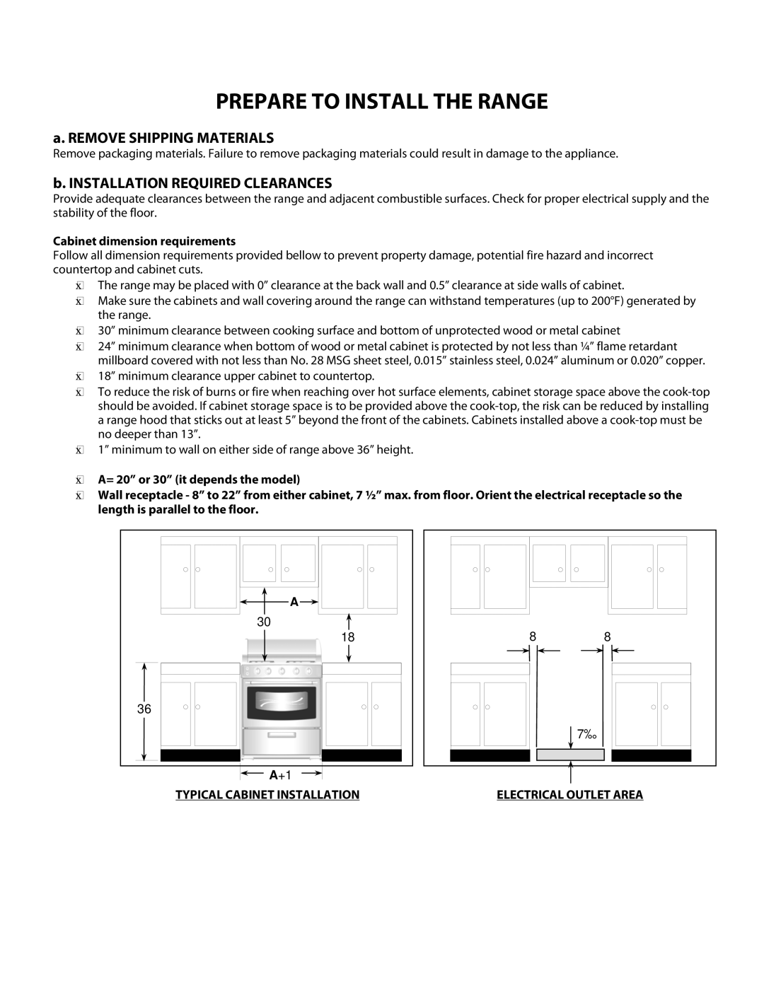 Danby DER2009W installation instructions Prepare to Install the Range 