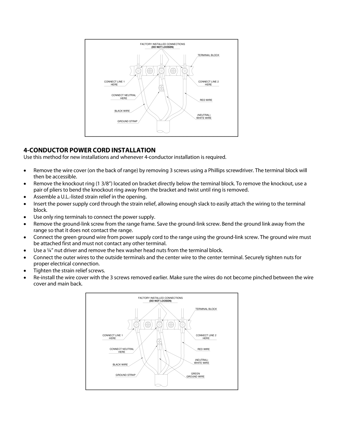 Danby DER2009W installation instructions Terminal Block 