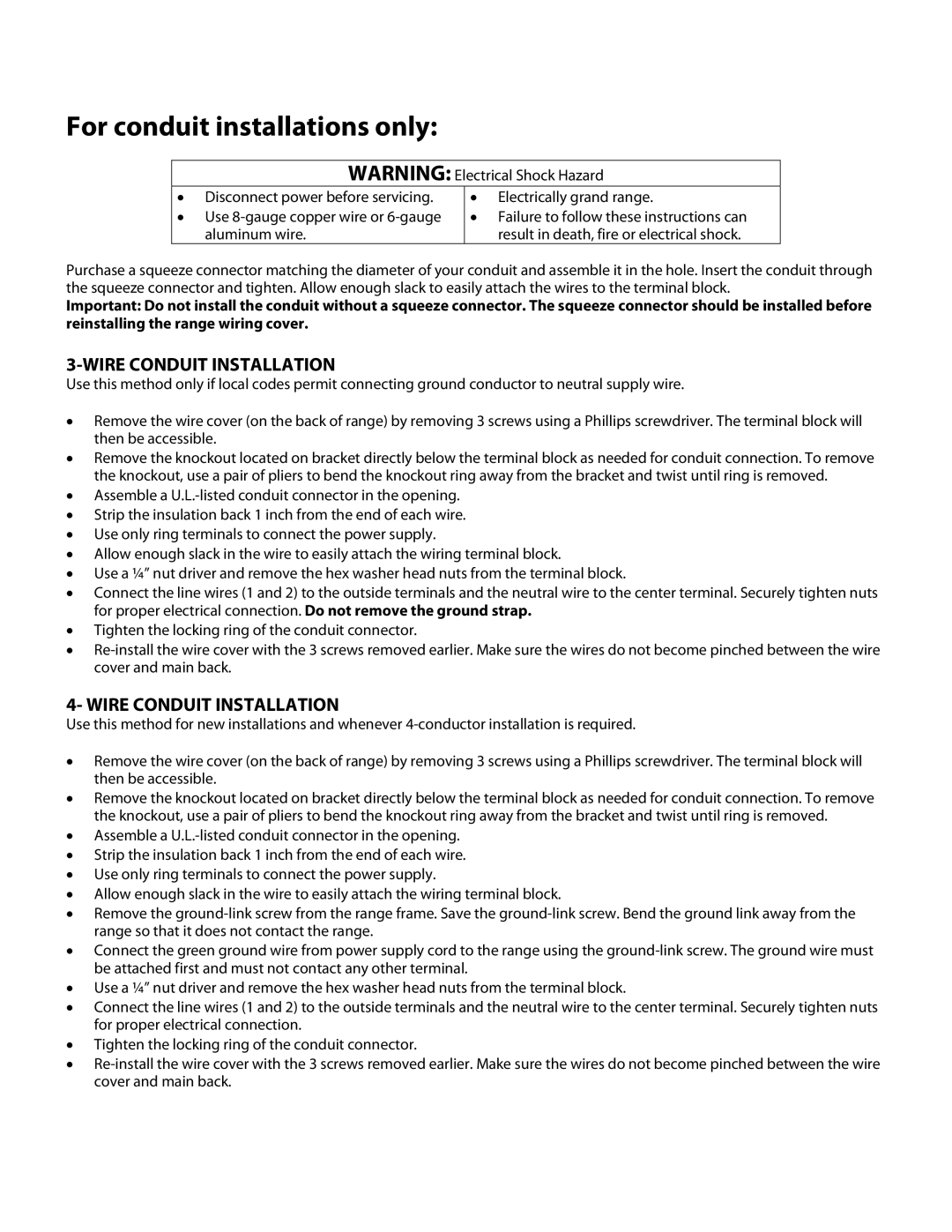 Danby DER2009W installation instructions For conduit installations only 