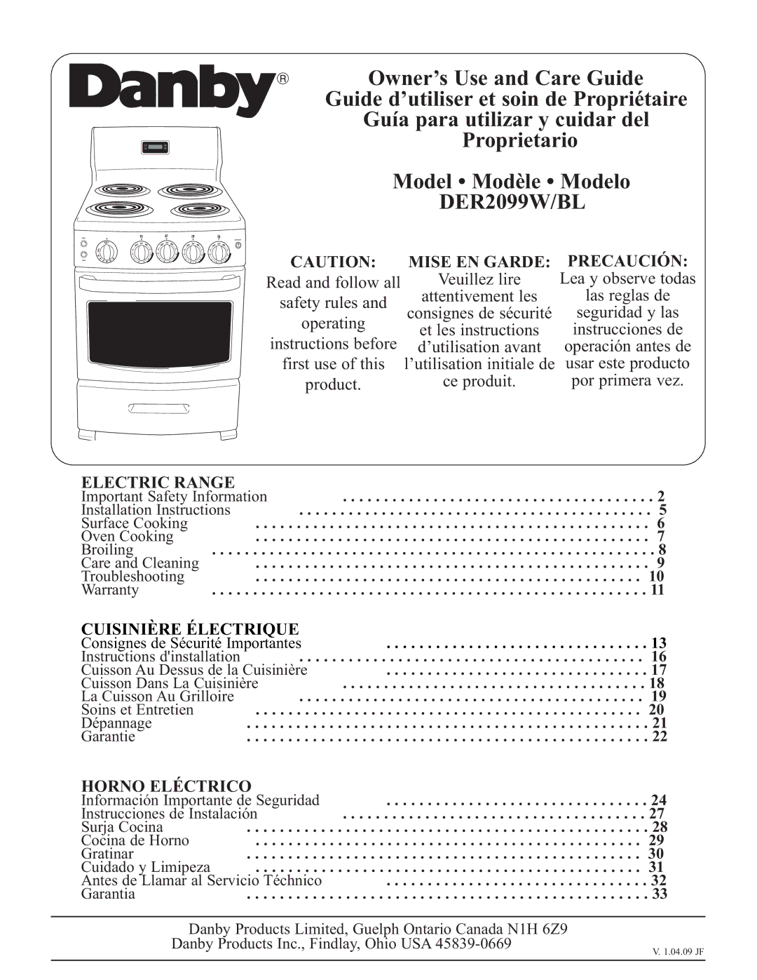 Danby DER2099BL installation instructions DER2099W/BL 