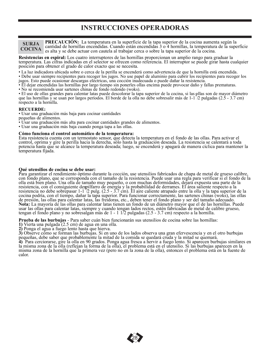 Danby DER2099W, DER2099BL Instrucciones Operadoras, Surja, Cocina, Cómo funciona el control automático de la temperatura 