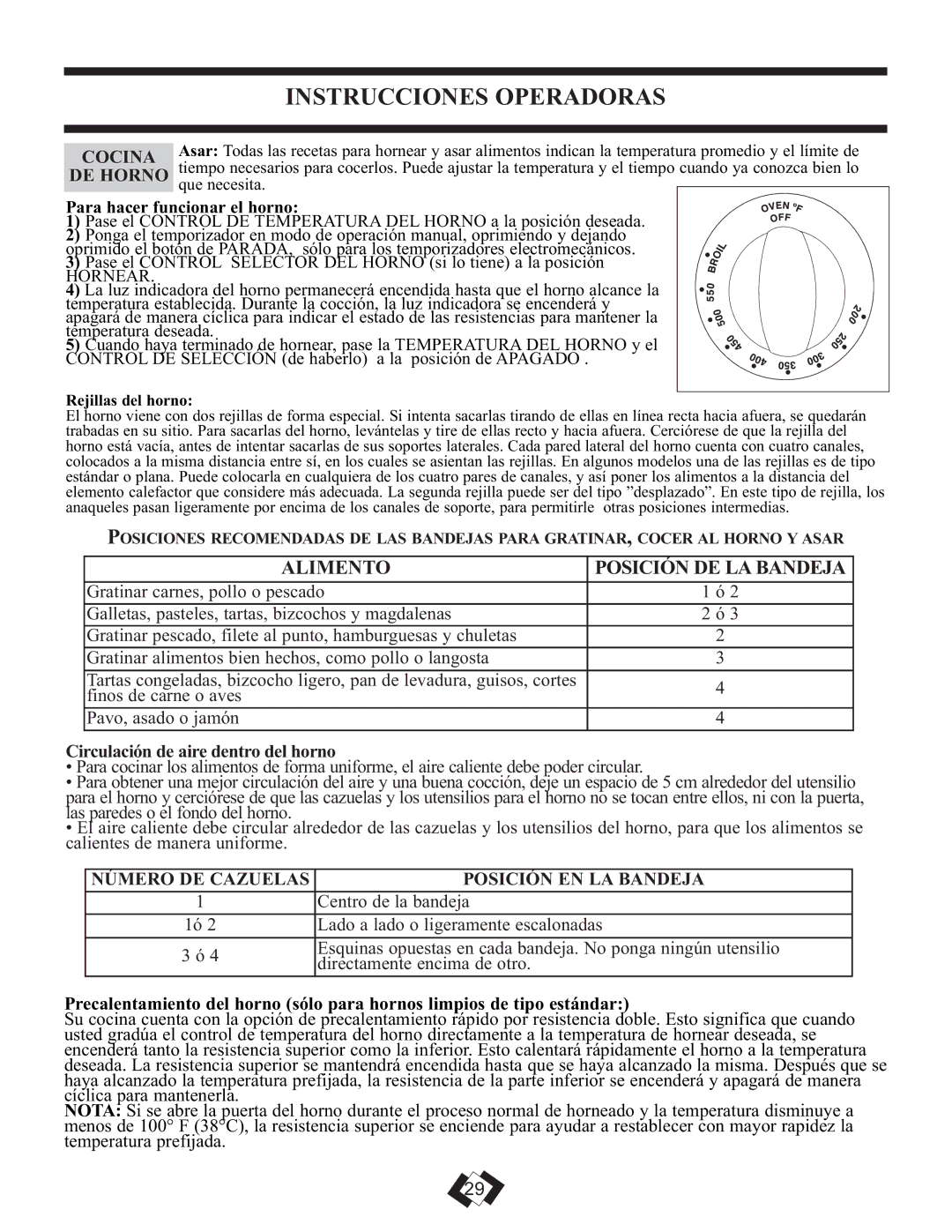 Danby DER3009W installation instructions Alimento Posición DE LA Bandeja, Circulación de aire dentro del horno 