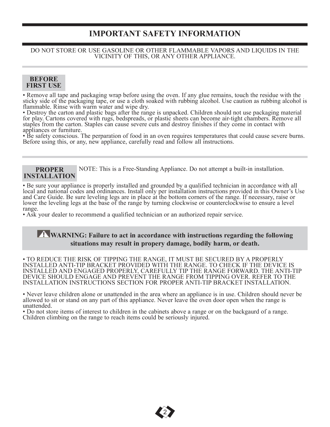 Danby DER3009W installation instructions Important Safety Information, Before First USE, Proper Installation 