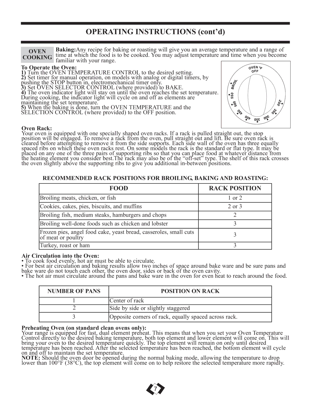 Danby DER3009W installation instructions Food Rack Position, Oven, Number of Pans Position on Rack 