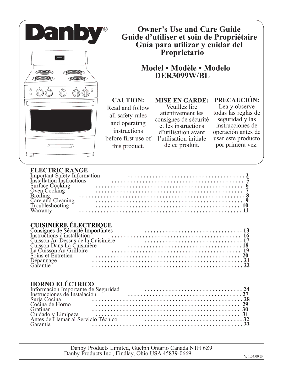 Danby DER3099BL installation instructions DER3099W/BL 