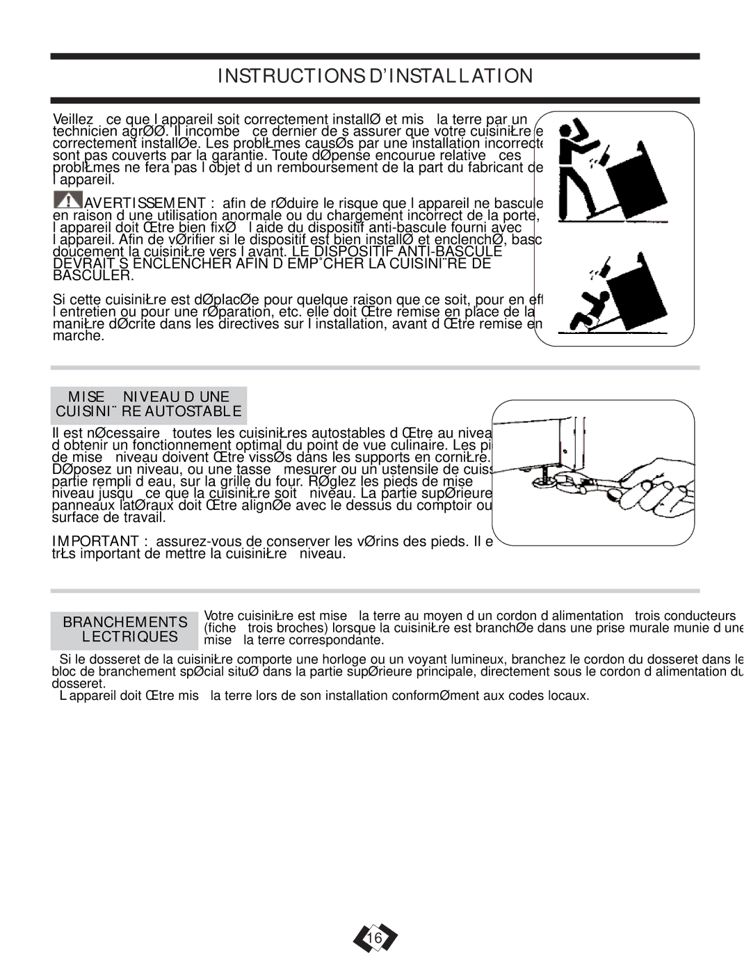 Danby DER3099BL, DER3099W Instructions Dinstallation, Mise À Niveau D’UNE Cuisinière Autostable, Électriques 