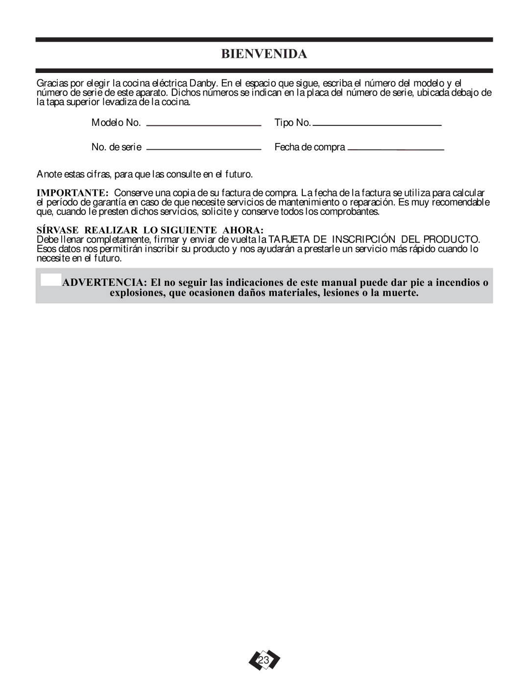 Danby DER3099BL, DER3099W installation instructions Bienvenida, Sírvase Realizar LO Siguiente Ahora 