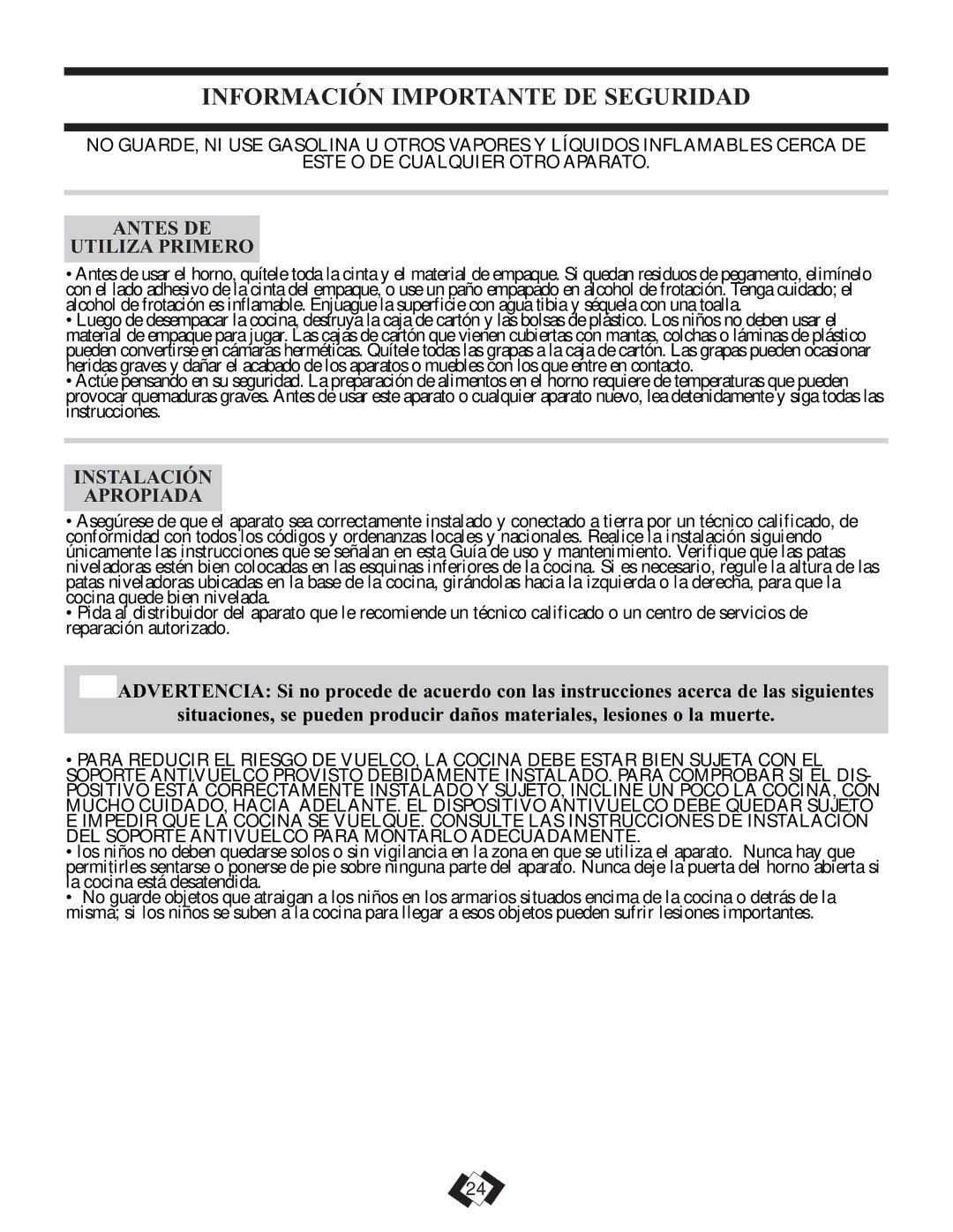 Danby DER3099W, DER3099BL Información Importante DE Seguridad, Antes DE Utiliza Primero, Instalación Apropiada 