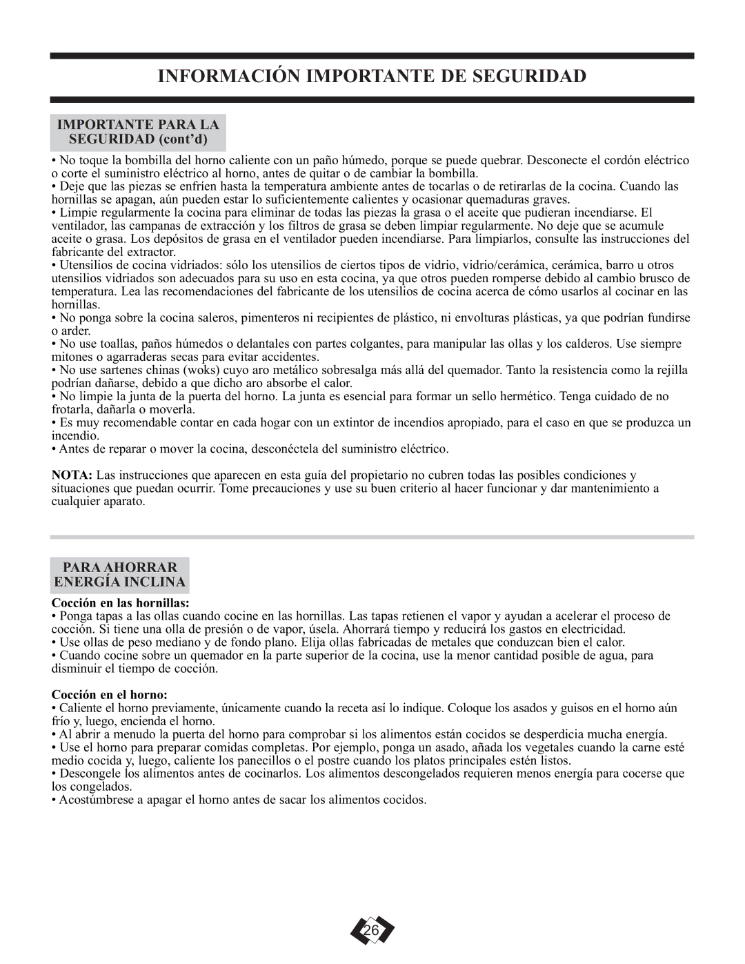 Danby DER3099W, DER3099BL installation instructions Importante Para LA, Seguridad cont’d, Para Ahorrar Energía Inclina 