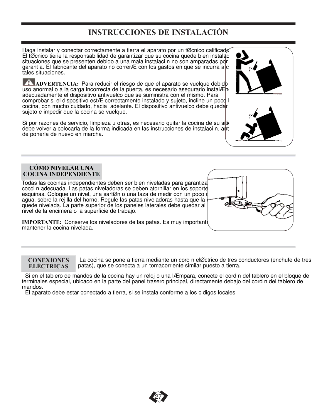 Danby DER3099BL, DER3099W installation instructions Instrucciones DE Instalación, Cómo Nivelar UNA Cocina Independiente 