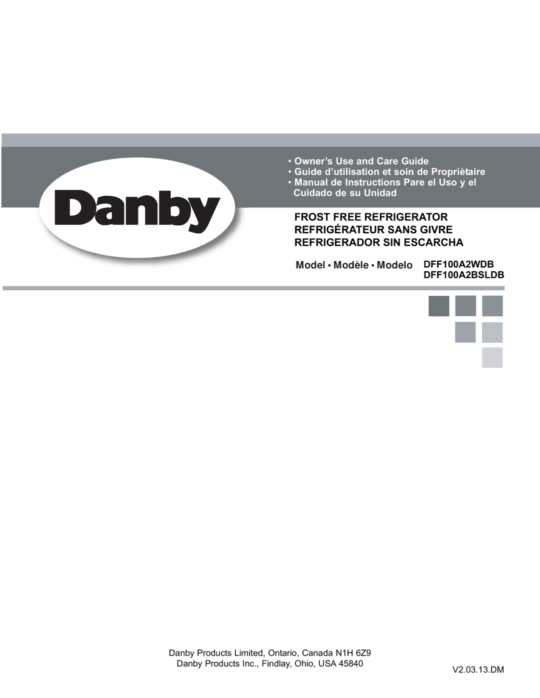 Danby manual Model Modèle Modelo DFF100A2WDB 