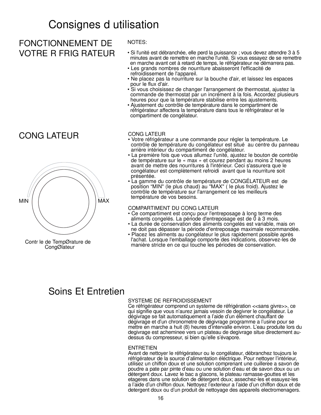 Danby DFF100A2WDB manual Compartiment DU Congélateur, Systeme DE Refroidissement, Entretien 