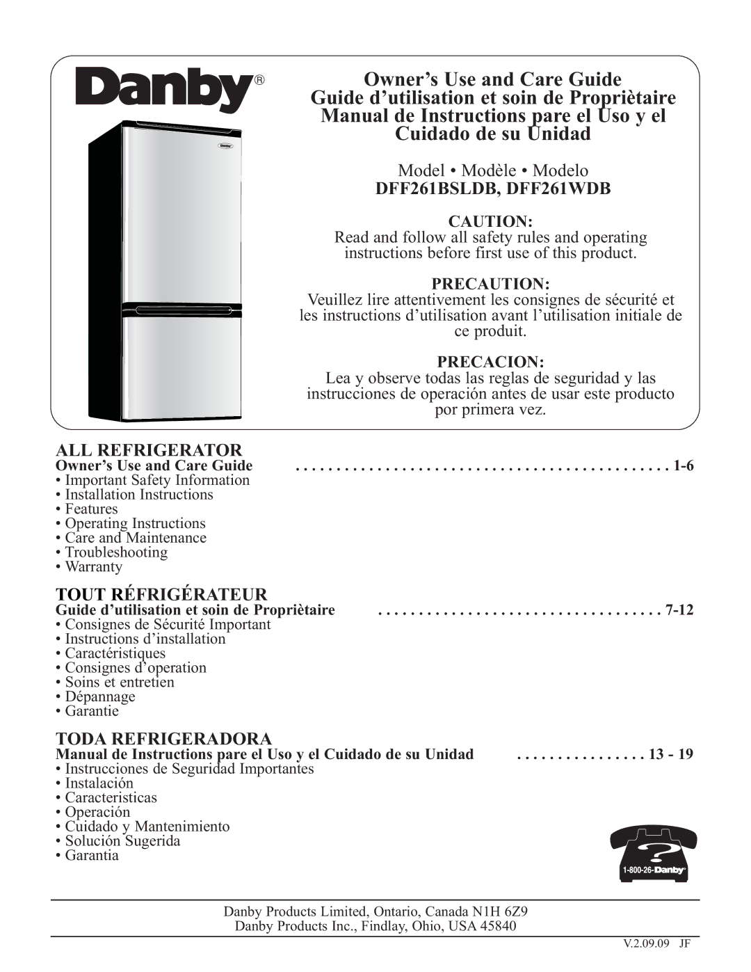 Danby installation instructions DFF261BSLDB, DFF261WDB 