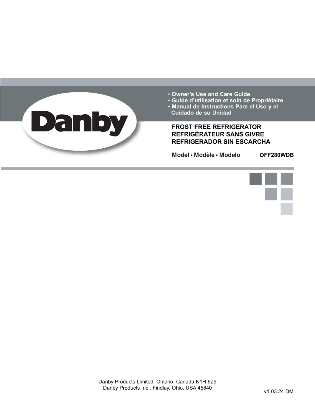 Danby DFF280WDB manual Model Modèle Modelo 