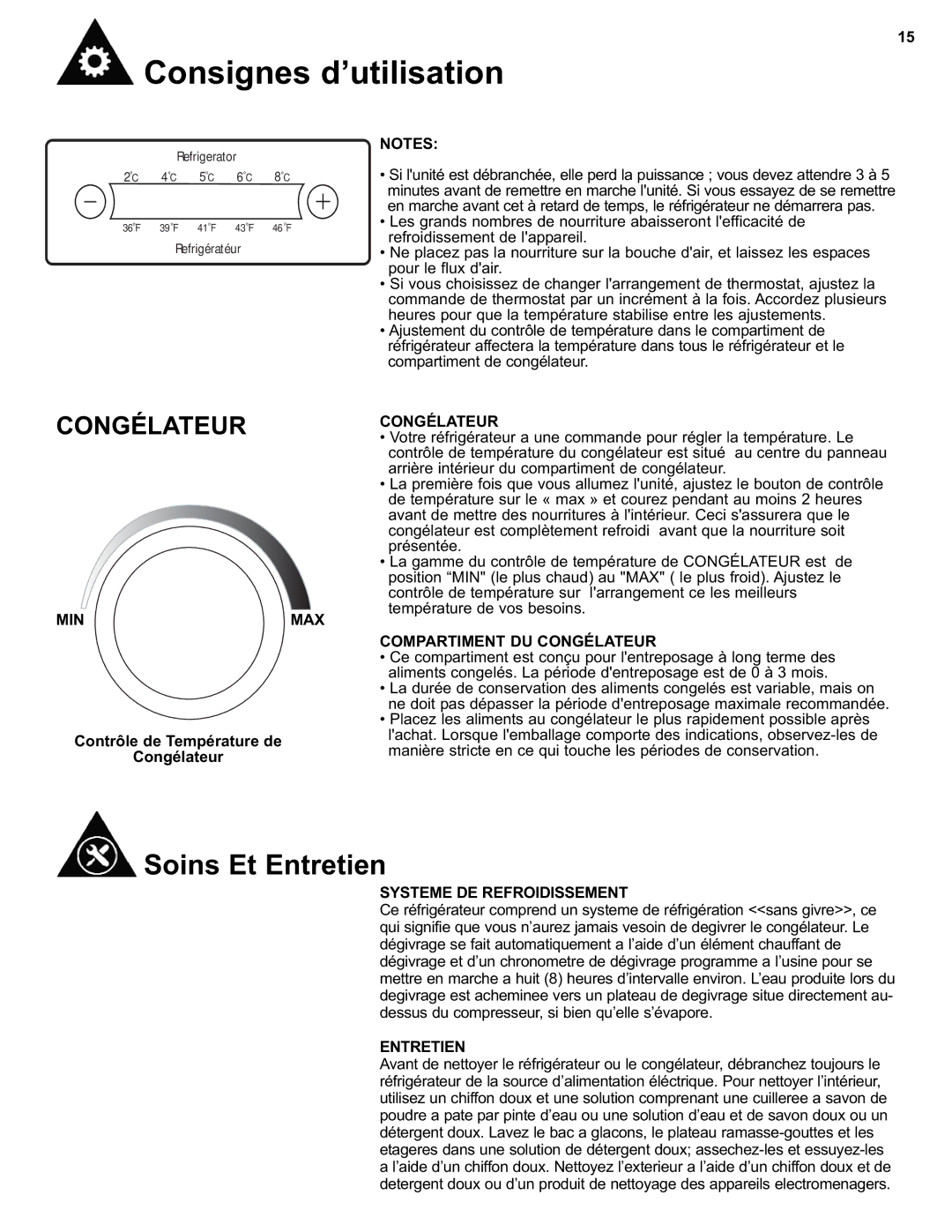 Danby DFF280WDB manual Compartiment DU Congélateur, Systeme DE Refroidissement, Entretien 