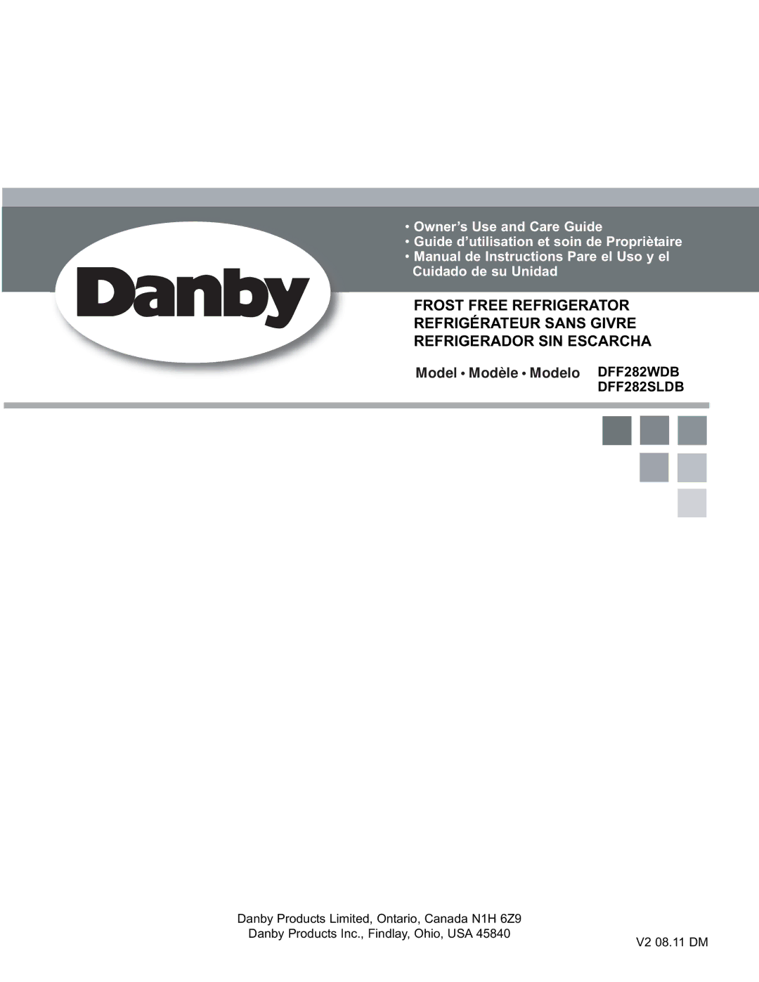 Danby DFF282SLDB manual Model Modèle Modelo DFF282WDB 