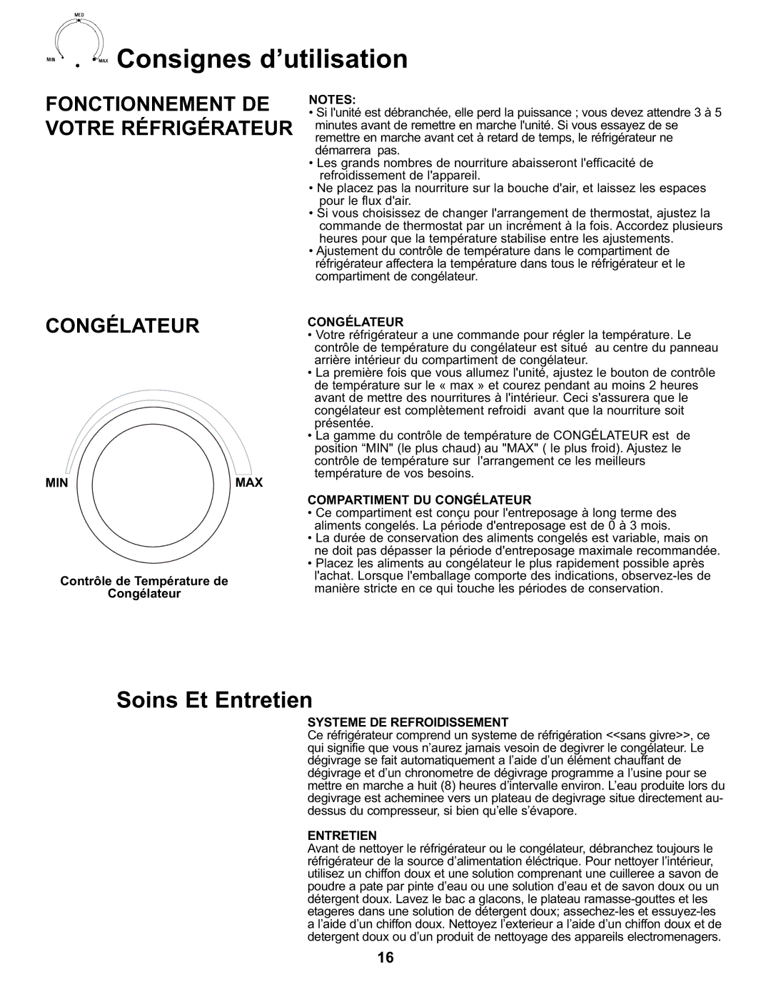 Danby DFF282SLDB manual Compartiment DU Congélateur, Systeme DE Refroidissement, Entretien 