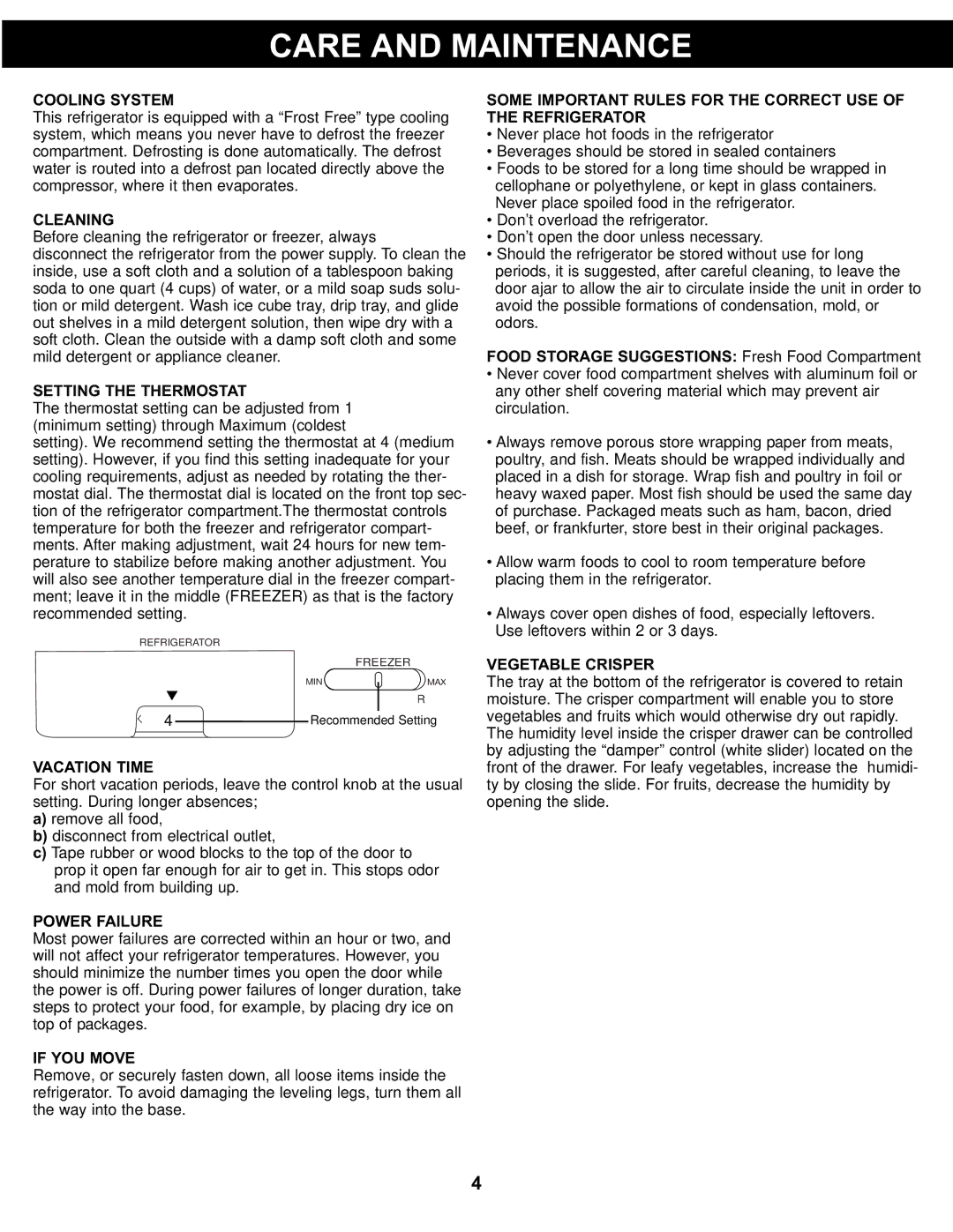 Danby DFF311WDD manual Care and Maintenance 