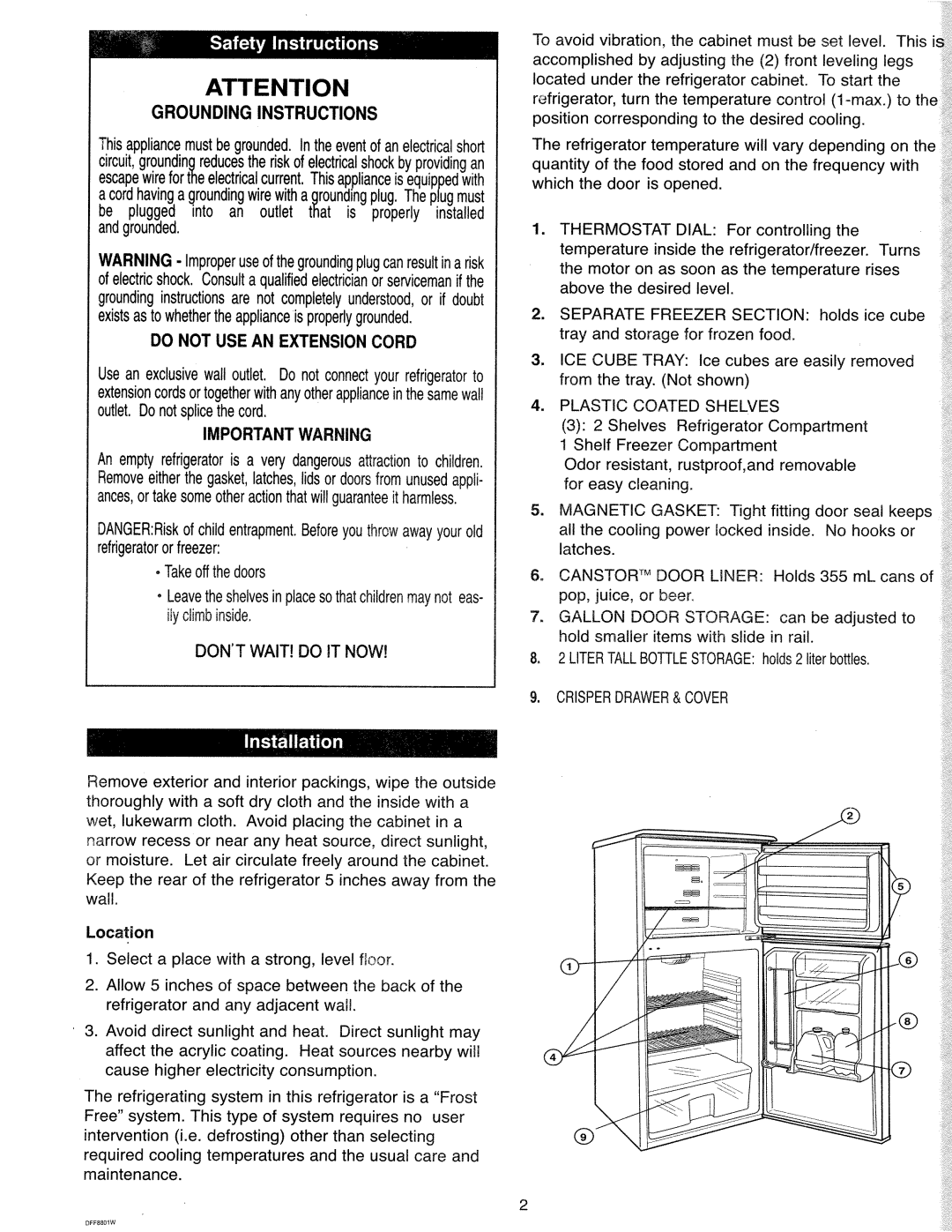 Danby DFF8801W manual 