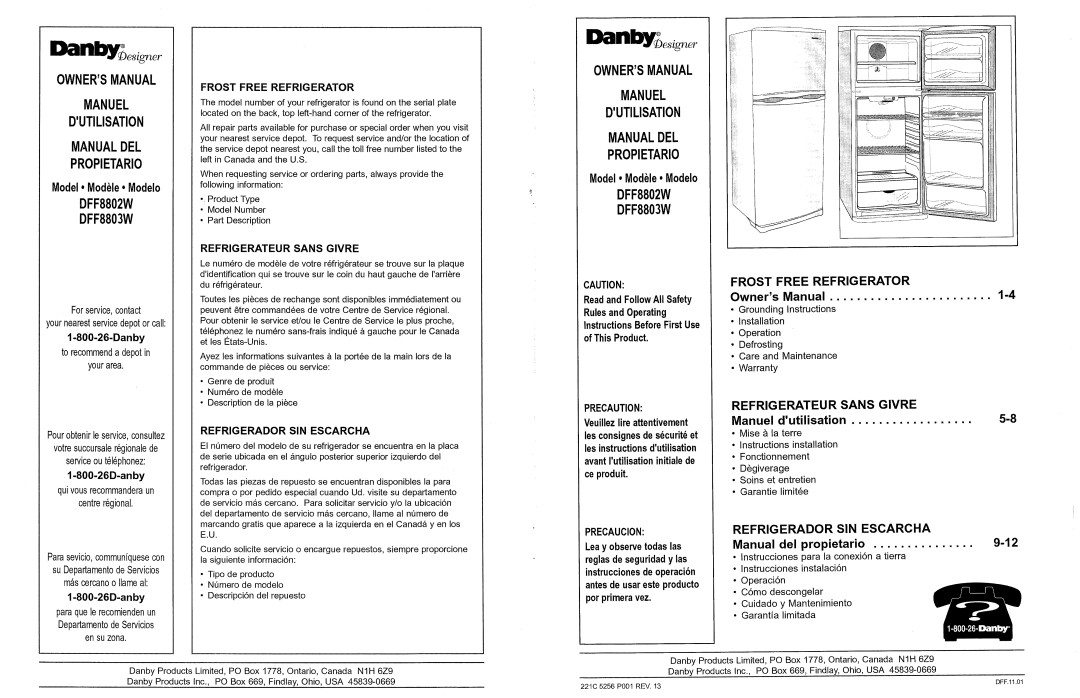 Danby DFF8802W, DFF8803W manual 