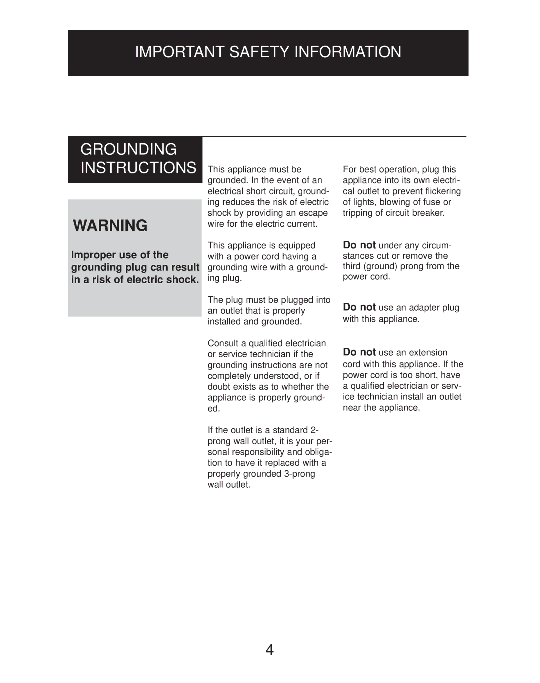 Danby dim1524w manual Grounding Instructions 