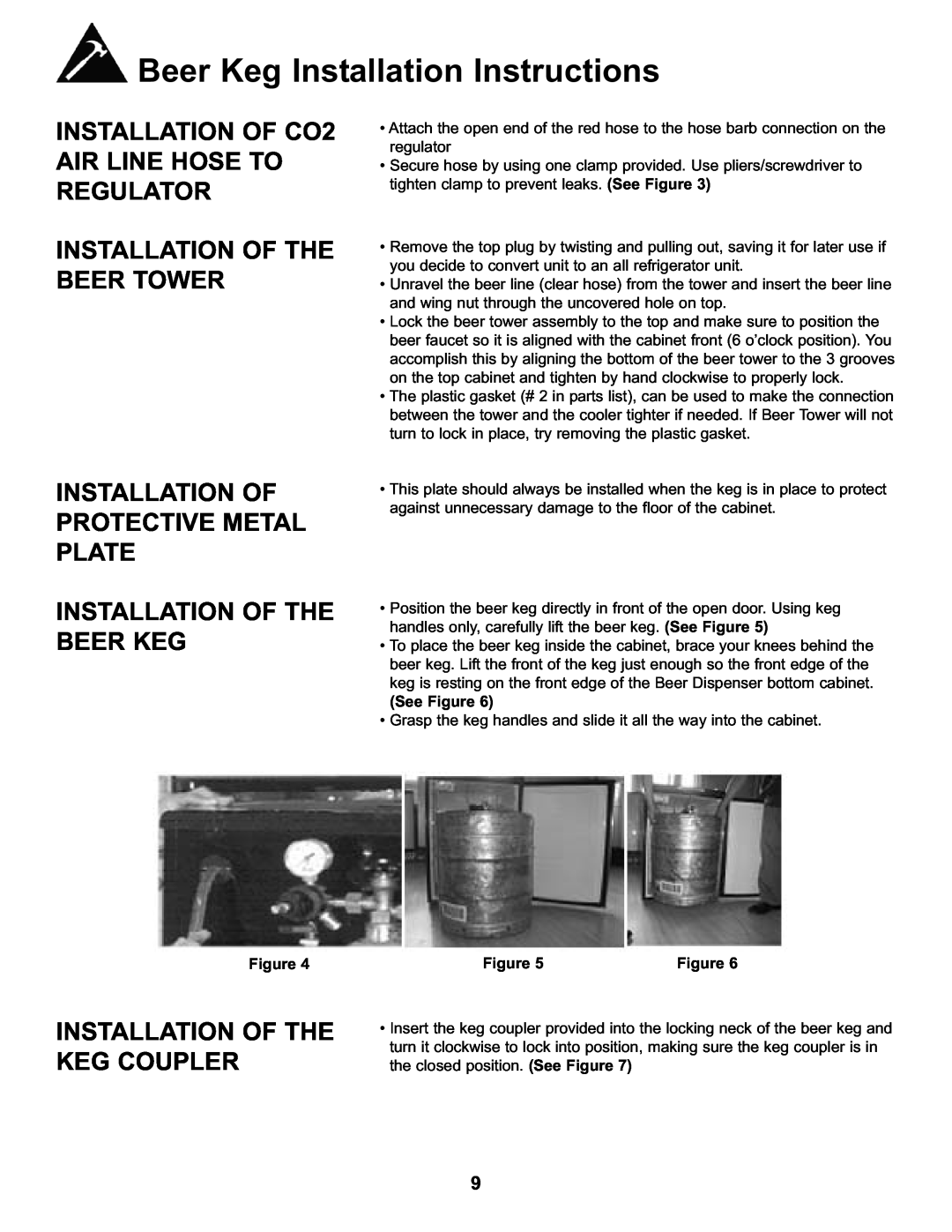 Danby DKC146SLDB manual INSTALLATION OF CO2 AIR LINE HOSE TO REGULATOR, Installation Of The Beer Tower, See Figure 