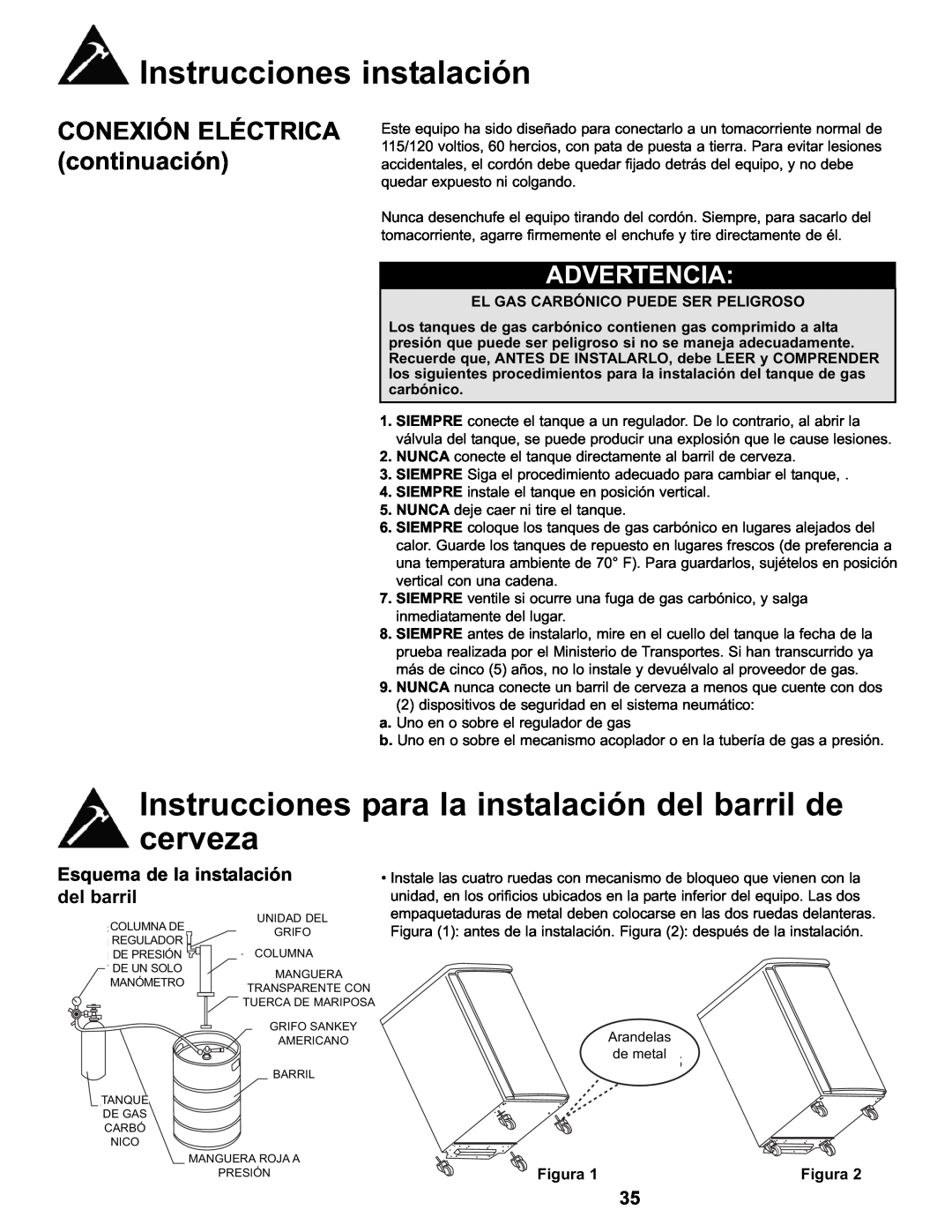Danby DKC146SLDB Instrucciones para la instalación del barril de cerveza, CONEXIÓN ELÉCTRICA continuación, Figura, Washers 