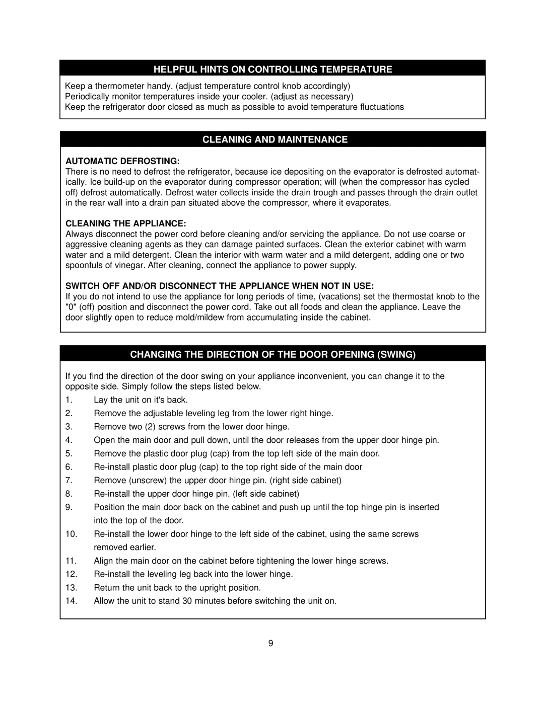 Danby DKC445BL manual Helpful Hints on Controlling Temperature, Cleaning and Maintenance 