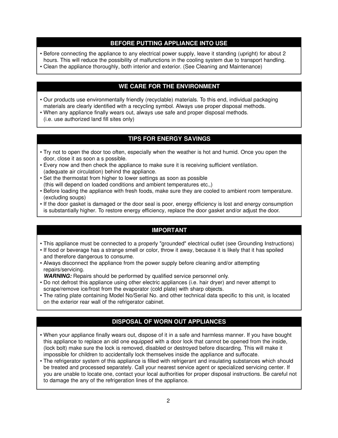 Danby DKC445BL manual Before Putting Appliance Into USE, WE Care for the Environment, Tips for Energy Savings 