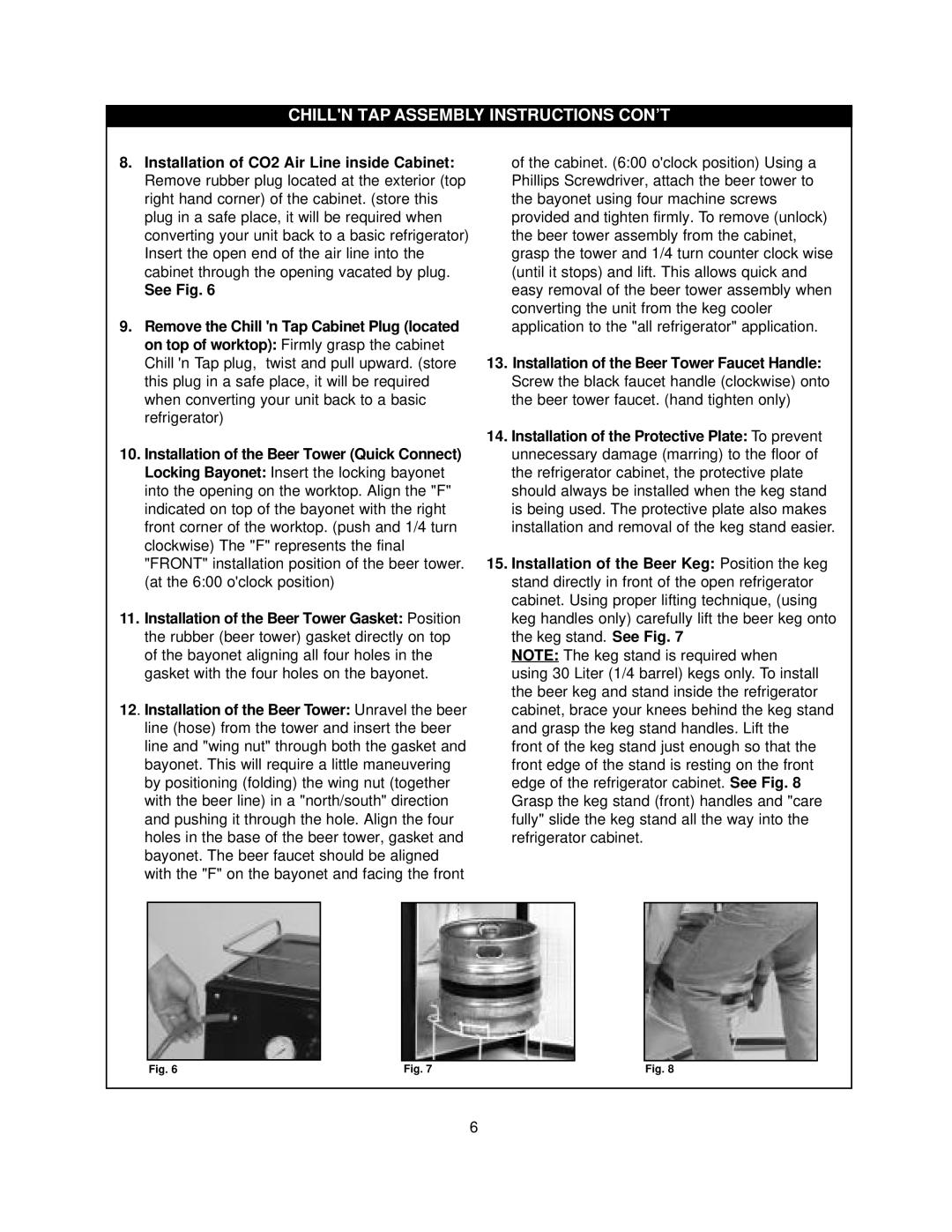 Danby DKC445BL manual Chilln Tapassembly Instructions CON’T 