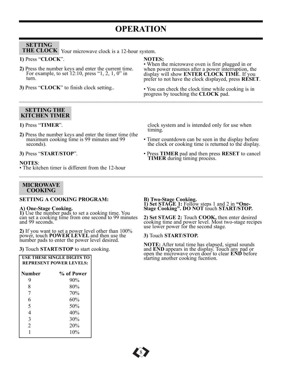 Danby DMW101KSSDD operating instructions Setting Kitchen Timer, Microwave Cooking, Setting a Cooking Program 