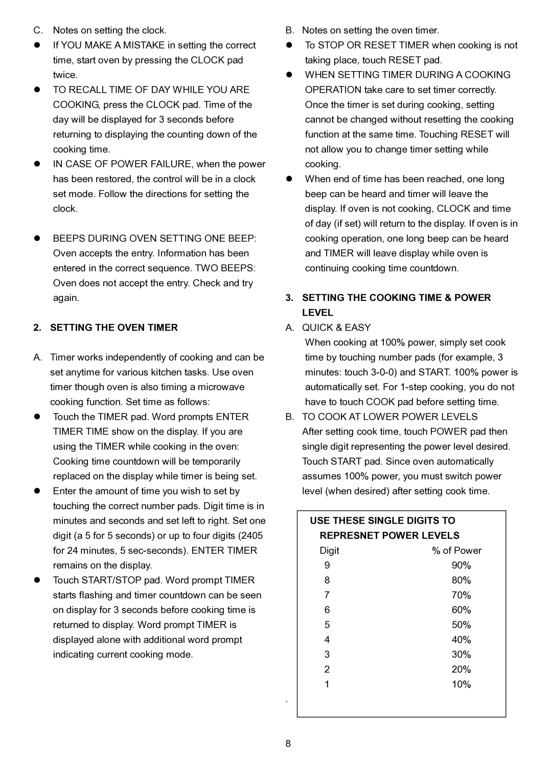 Danby DMW1048SS owner manual Setting the Oven Timer, Setting the Cooking Time & Power Level, Quick & Easy 