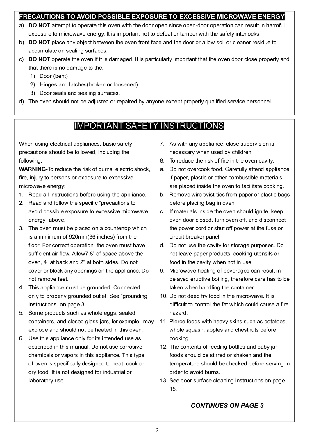 Danby DMW1048SS owner manual Important Safety Instructions 