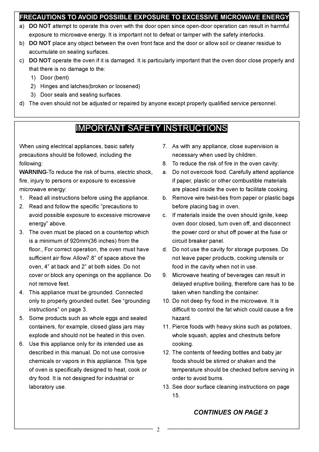 Danby DMW104W owner manual Important Safety Instructions 