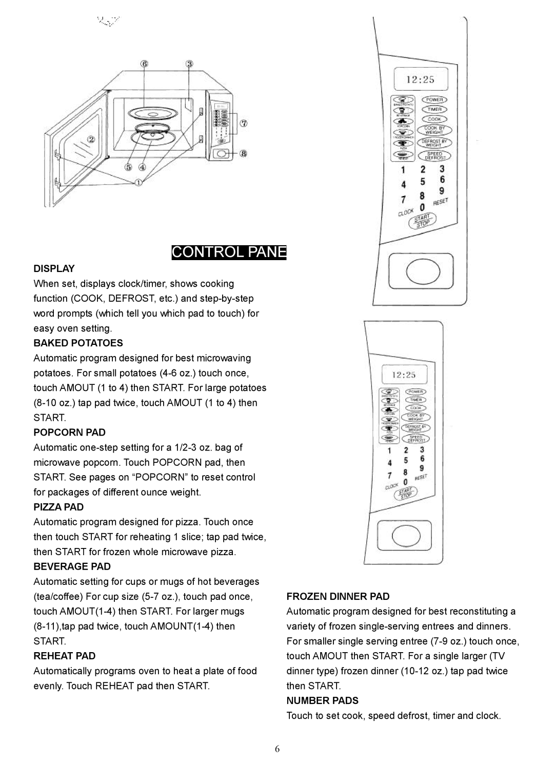 Danby DMW104W owner manual Part Names, Control Panel 