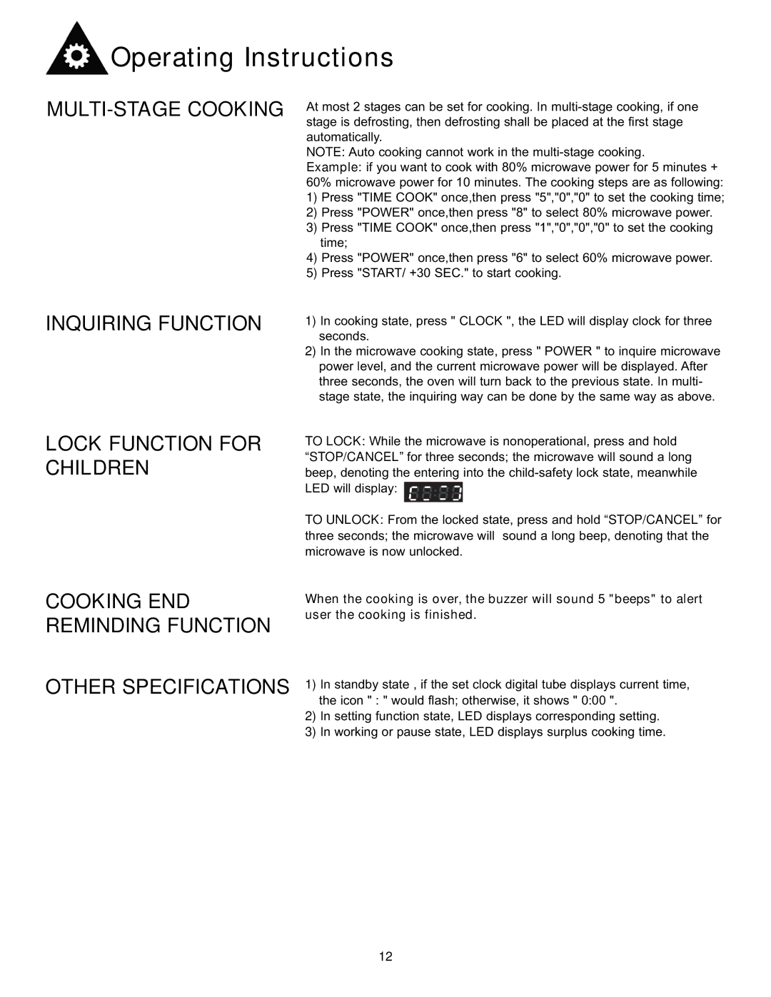 Danby DMW111KWDB manual MULTI-STAGE Cooking, Inquiring Function 