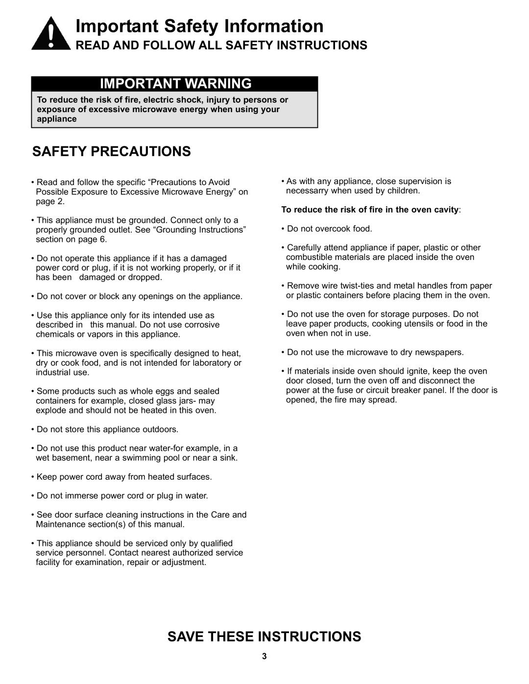 Danby DMW111KWDB manual Safety Precautions, To reduce the risk of fire in the oven cavity 