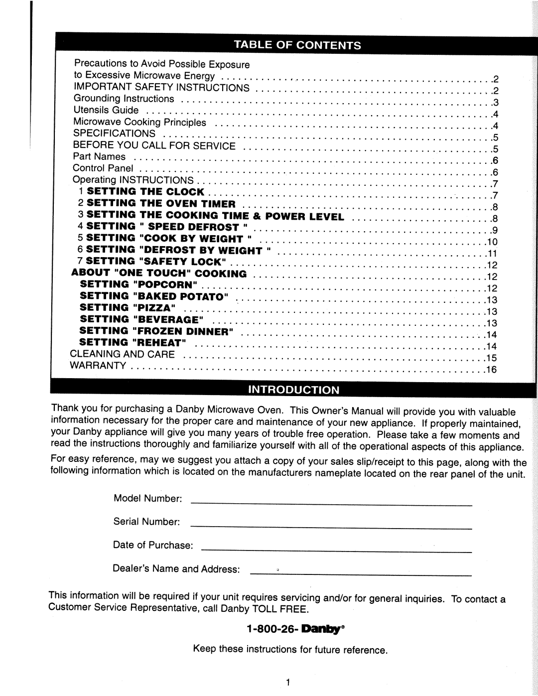 Danby DMW1145SS manual 