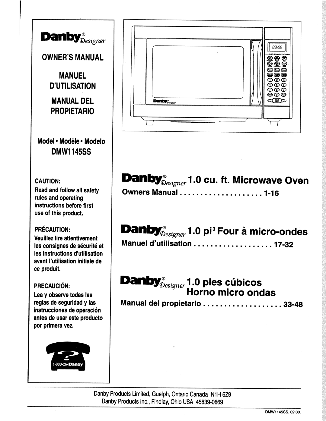 Danby DMW1145SS manual 