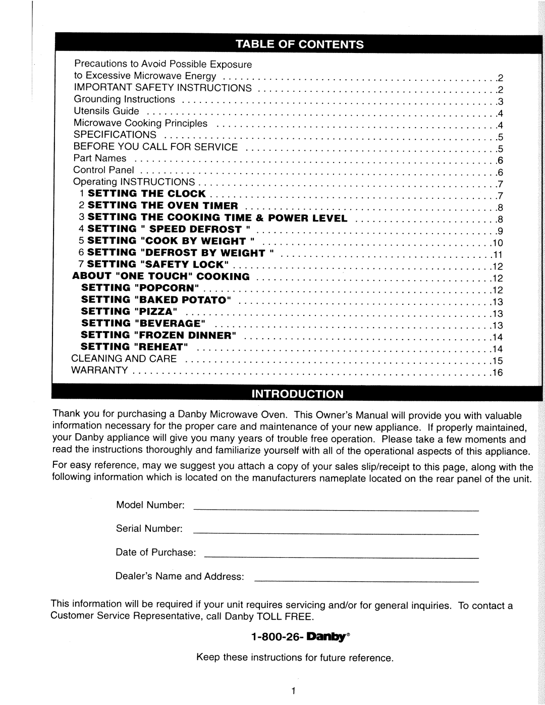 Danby DMW1157PL manual 